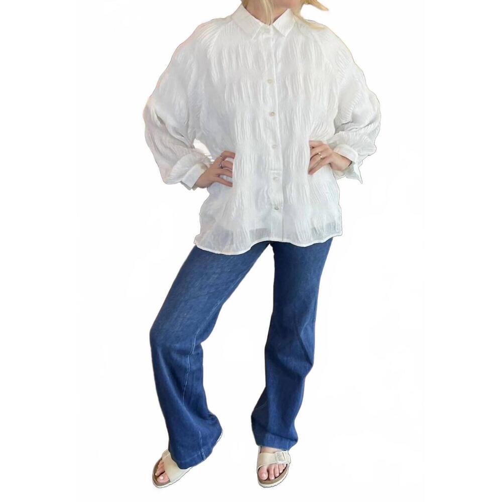 NEW KLD. SIGNATURE oversized button down blouse in white